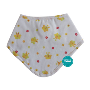 Bandana Baby Bib - Flowers and Bees - Color White